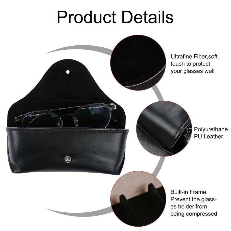 LogHog حقيبة نظارات شمسية جلدية محمولة من لوغ هوغ، حقيبة حمل نظارات ناعمة للنساء والرجال والطلاب، صندوق نظارات شمسية أفقي (أسود) - Image 2